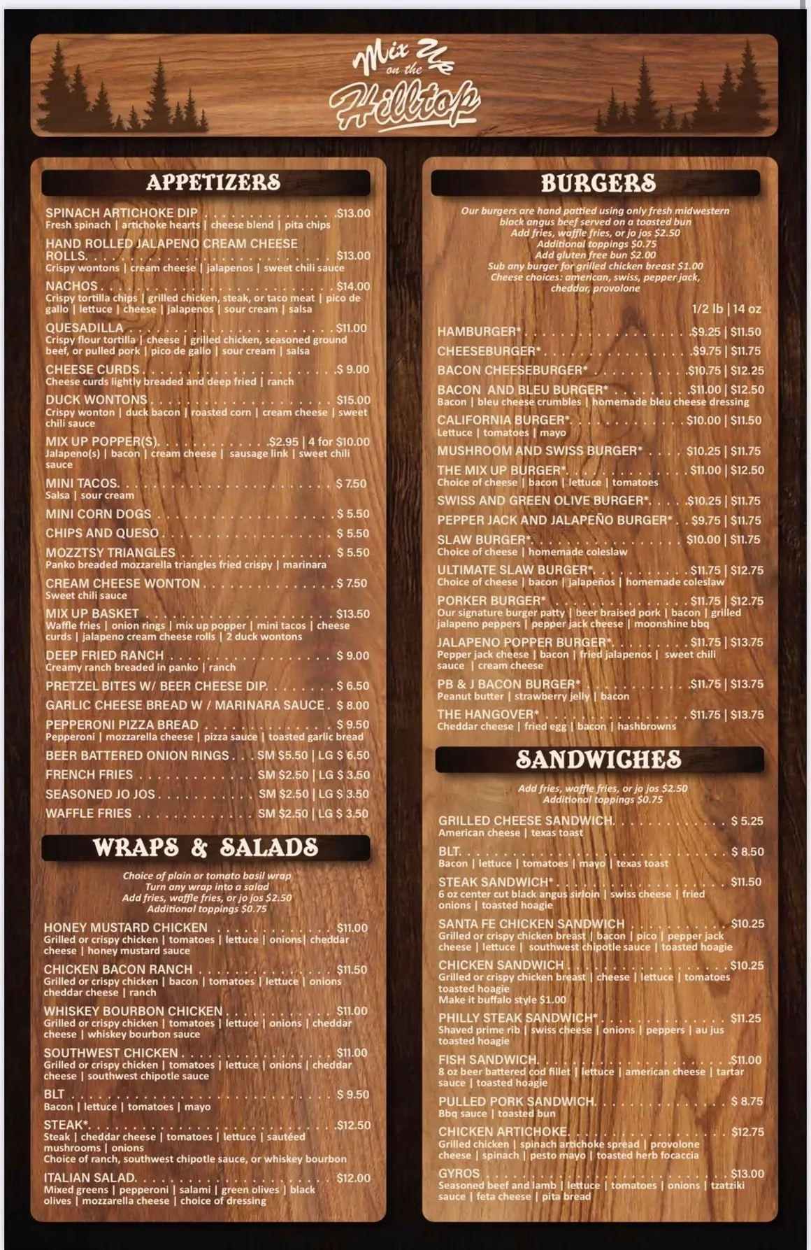 Hilltop Menu 1